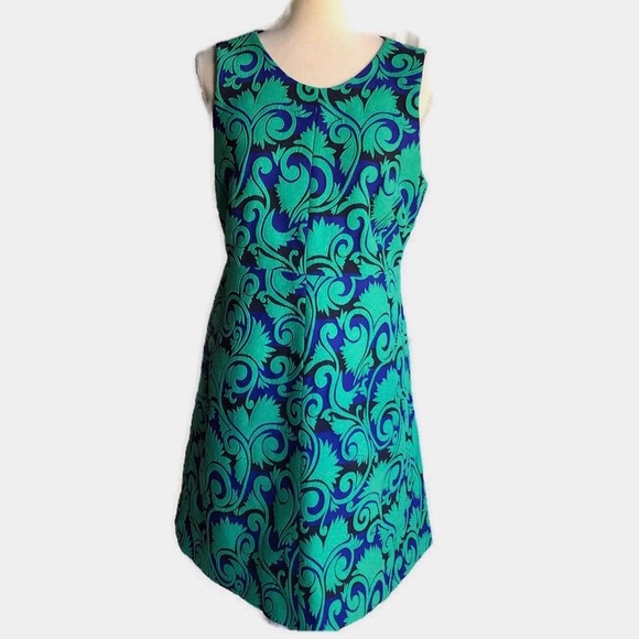 J. Crew Green/Blue/Black Sleeveless Dress-Sz 14 - Picture 1 of 5
